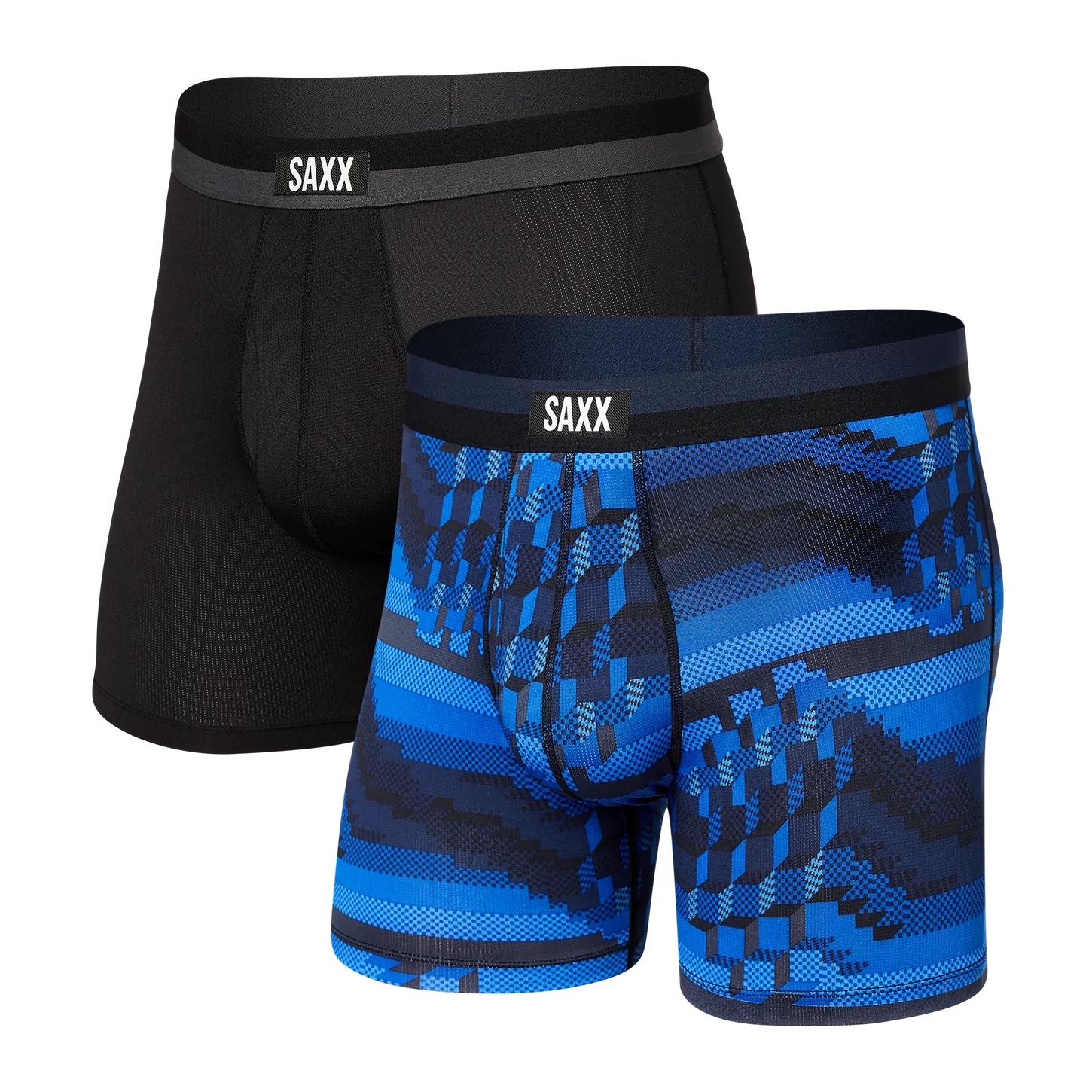 SAXX: QUEST 2-PACK Quick Dry Mesh Boxer Brief / Sunrise Stripe/Black II